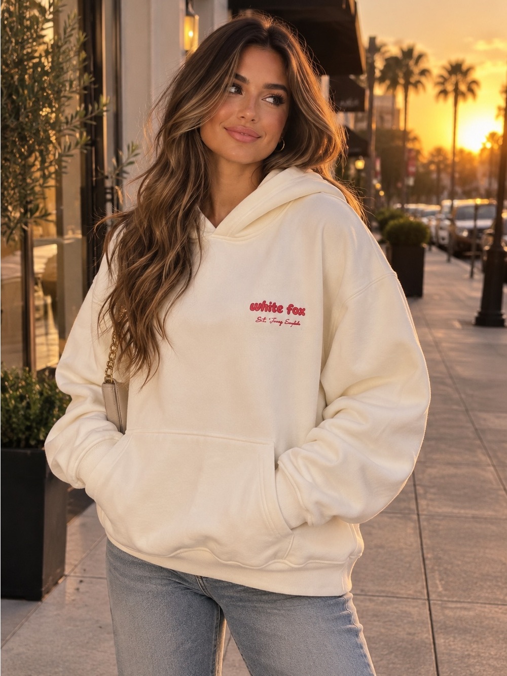 White Fox Era 8 Oversized Hoodie Cherry Cream NWT Size S/M